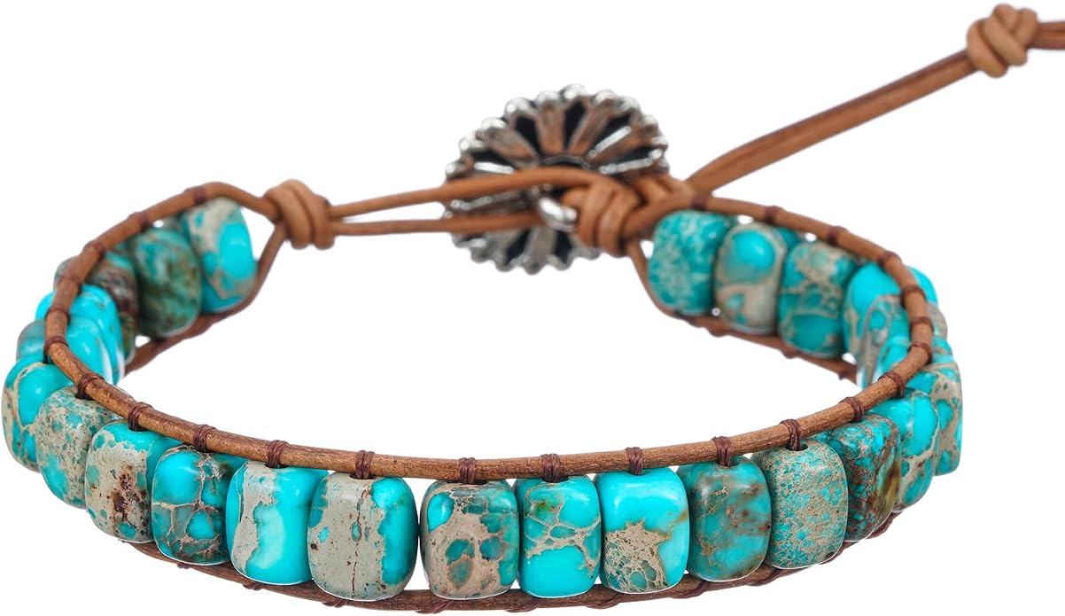 Plumiss Women Boho Handmade Natural Stone Crystal Leather Bead Wrap Bracelets Collection