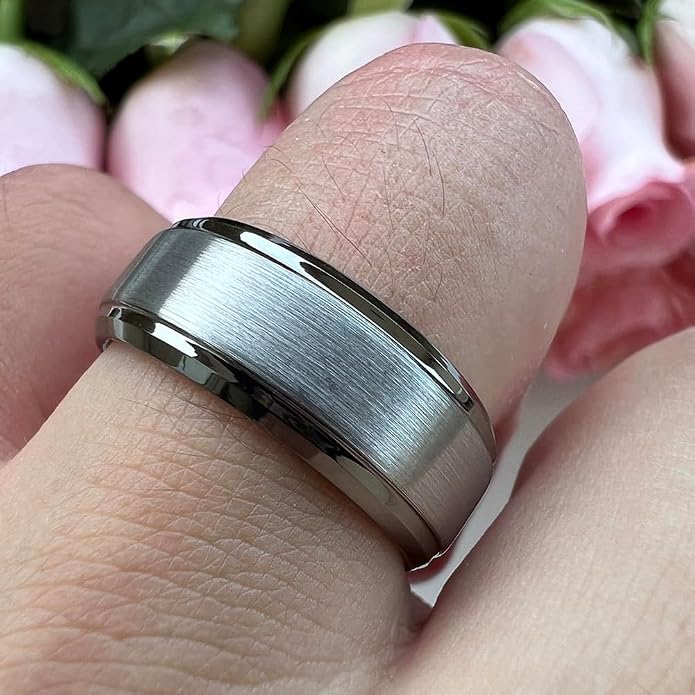 TUTISS 6mm 8mm Tungsten Rings for Men Women Fashion Engagement Wedding Bands Brushed Finish Stepped Beveled Edges Comfort Fit