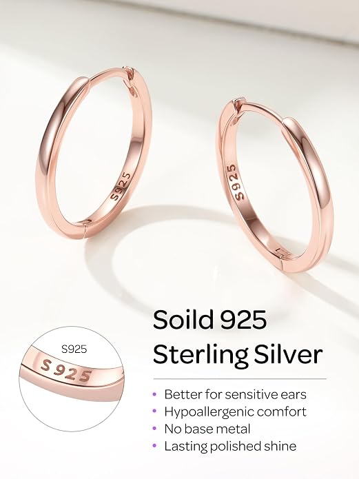 ChicSilver 925 Sterling Silver Huggie Hoop Earrings Small Hoop Earrings for Women Hypoallergenic Silver Huggie Earring Cartilage Earrings for Women (6/8/10/12/14/16/18/20MM)