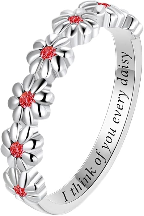 Dainty Daisy Ring for Women, S925 Sterling Silver Cubic Zirconia Sunflower Flower Ring For Daughter, I Think Of You Every Daisy Ring, Birthstone Flower Ring