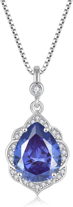 Fahonie Birthstone Necklace for Women 925 Sterling Silver Teardrop Gemstone Pendant Necklace Anniversary Birthday Christmas Cubic Zirconia Jewelry Gifts for Women Mom