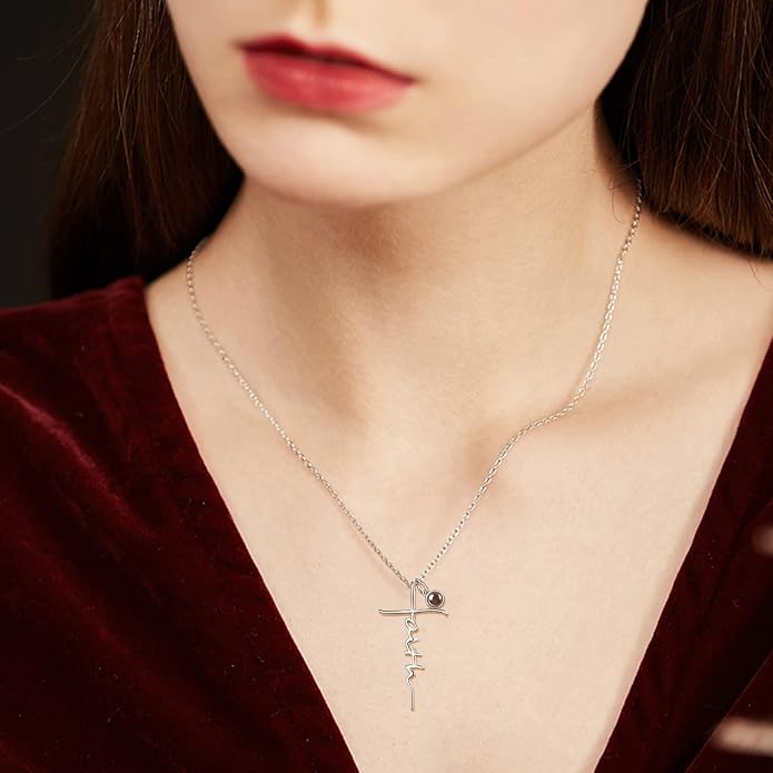 PRAYMOS Faith Cross Necklace for Women 925 Sterling Silver Pendant Necklace With Birthstone Initial Christian Religious Confirmation Baptism Mothers Day Gifts