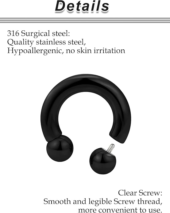 00G 0G 2G 4G 6G 8G 10G 12G 14G 16G Septum Rings Silver Black Surgical Steel Heavy Gauges Earrings Stretching kit Eyebrow Lip Septm Nose Rings Helix Tragus Daith Rook Earrings Hoops 10mm-19mm