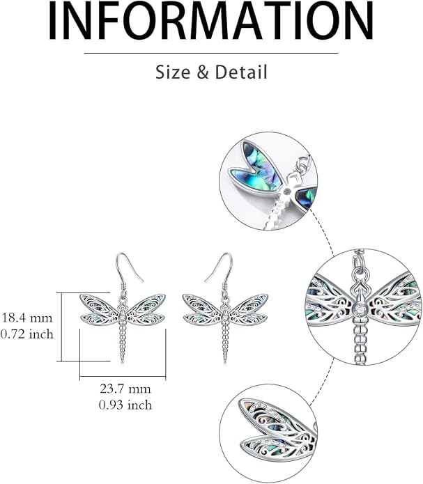 Midari Hummingbird/Butterfly/Lotus Earrings for Women 925 Sterling Silver Abalone Shell Animal Earrings Dangle for Women Abalon Moonstone Jewelry Gifts for Women Mom