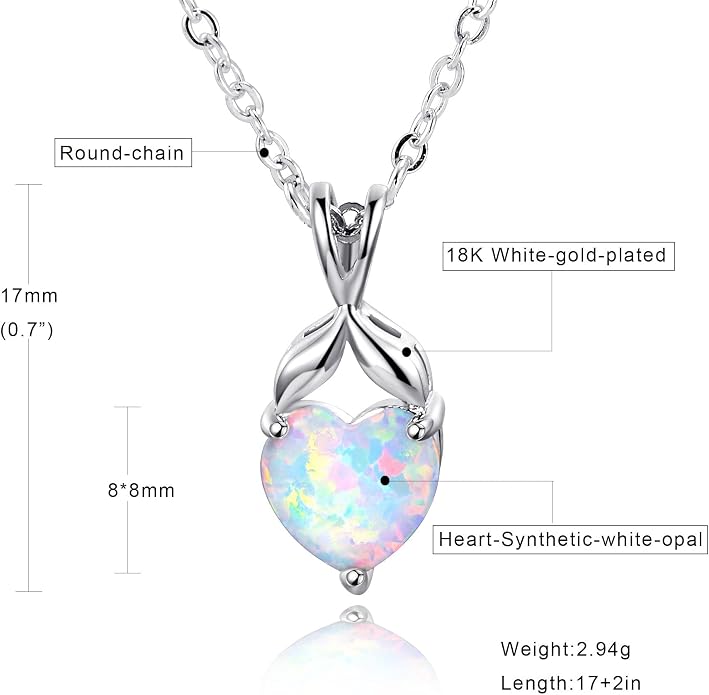 VOLUKA Created Opal/Amethyst/Mystic Topaz Pendant Necklace for Women,18K White/Rose Gold Plated Chain Wedding Engagement Jewelry Gift