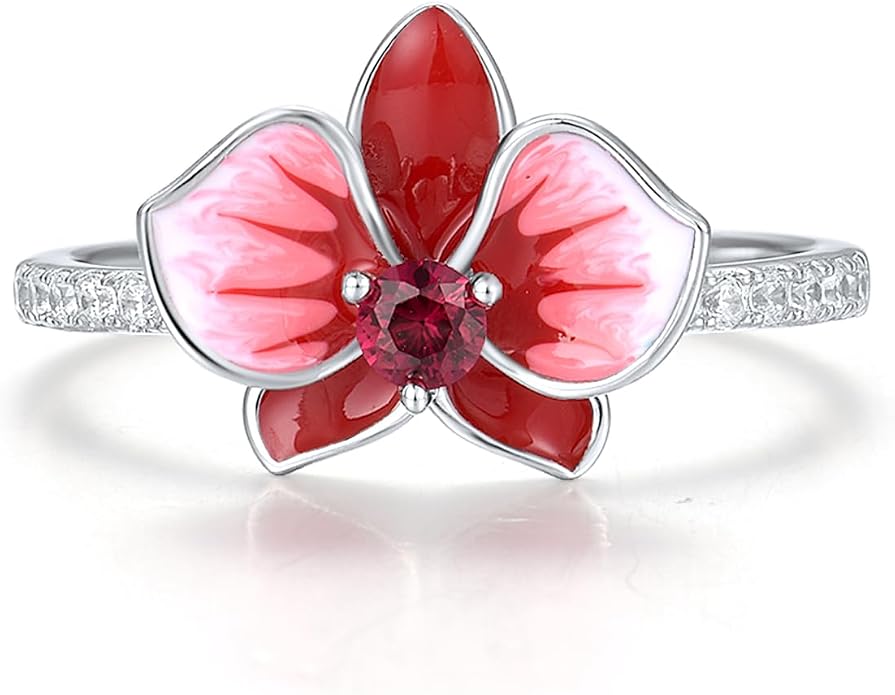 Santuzza 925 Sterling Silver Enamel Flower Statement Ring for Women