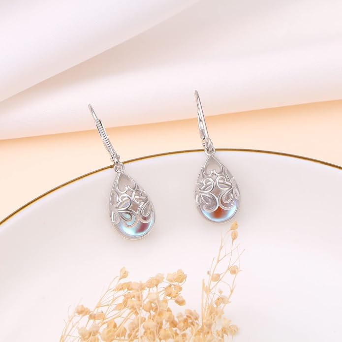 925 Sterling Silver Filigree Dangle Drop Earrings Daisy/Lotus/Rose Flower/Moonstone Leverback Teardrop Earrings for Women Infinity Celtic Knot Daisy Lotus Jewelry for Mothers Day