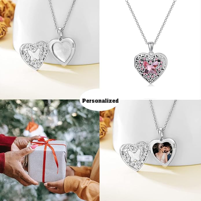 Dorunmo Personalized Locket Necklace 925 Sterling Silver that Holds Pictures Butterfly Birthstone Photo Heart Locket Custom Jewelry Congratulations New Beginnings New Job Gifts for Women