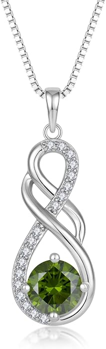 Gemstone Infinity Pendant Necklaces for Women, S925 Sterling Silver Round cut Zircon Necklace Birthstone Jewelry Gift for Her