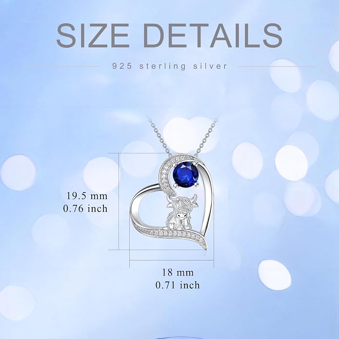 Highland Cow Gifts for Women 925 Sterling Silver Highland Cow Birthstone Necklace Fluffy Cow Jewelry Gifts Birthday Christmas