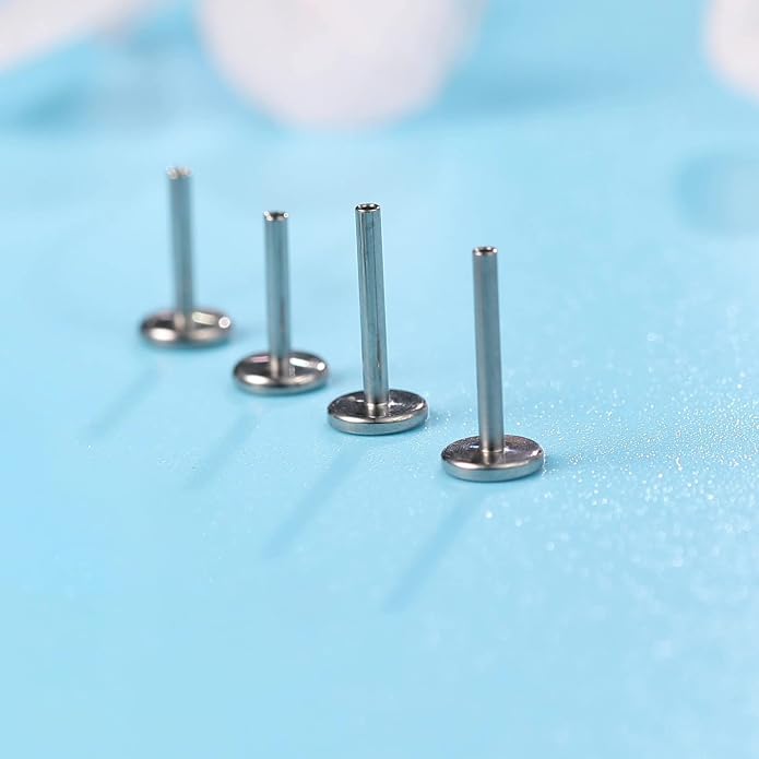 Limerencia 2Pcs 18g Titanium Internally Threaded Tragus Piercing Jewelry Nose Studs Flat Back Earrings Labret, Lip, Helix, Cartilage, Conch, Medusa Piercing for Women Men Sensitive Ears