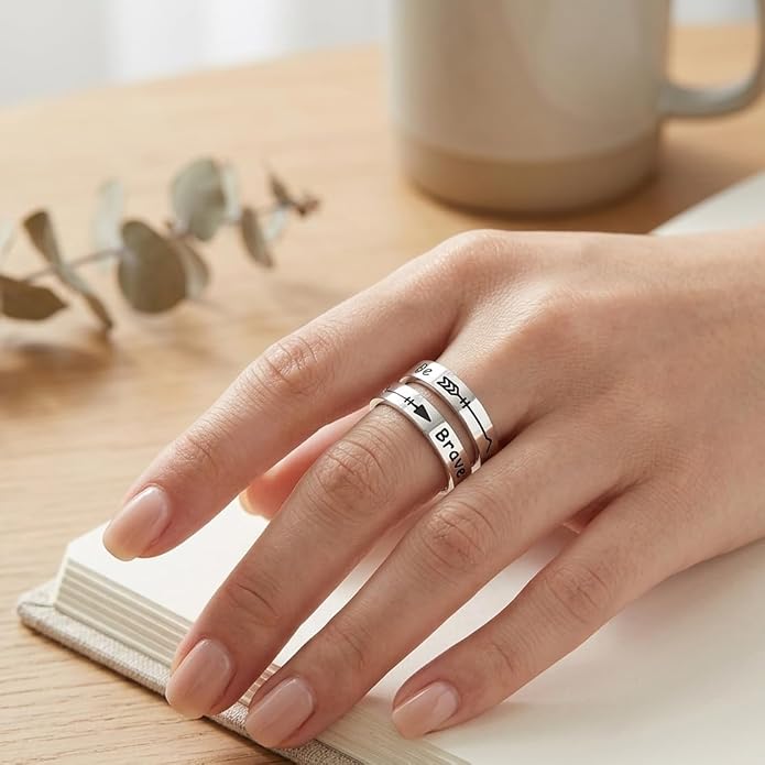 Uloveido Adjustable Inspirational Flying Dandelion Double Stainless Steel Freedom Ring Bands Cool Stacking Gift for Women, Engraving Rings Motivational Gift Y2004