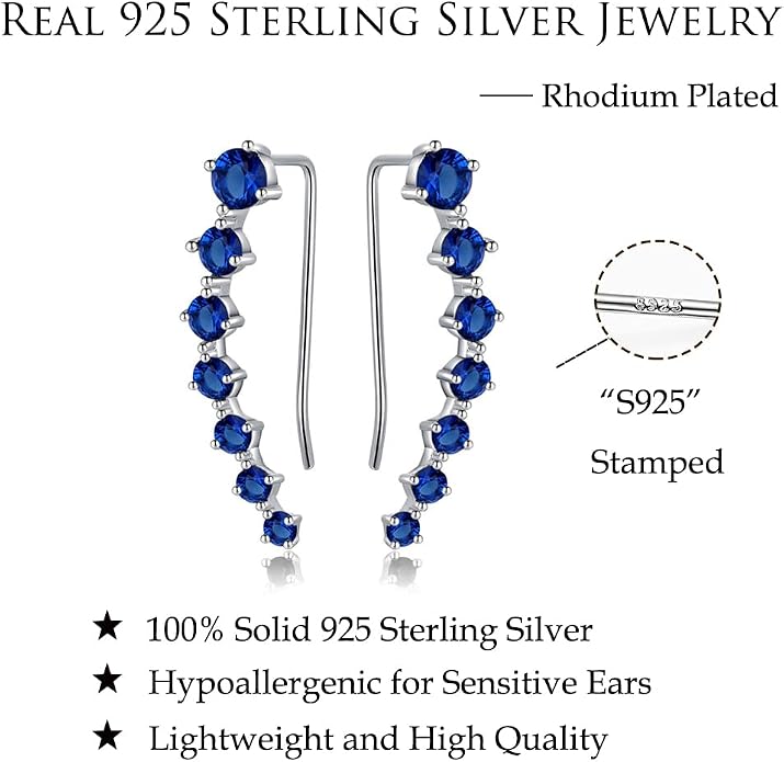 Reffeer Solid 925 Sterling Silver 7 Crystals Cuff Earrings Climber for Women Crawler Earrings Wraps
