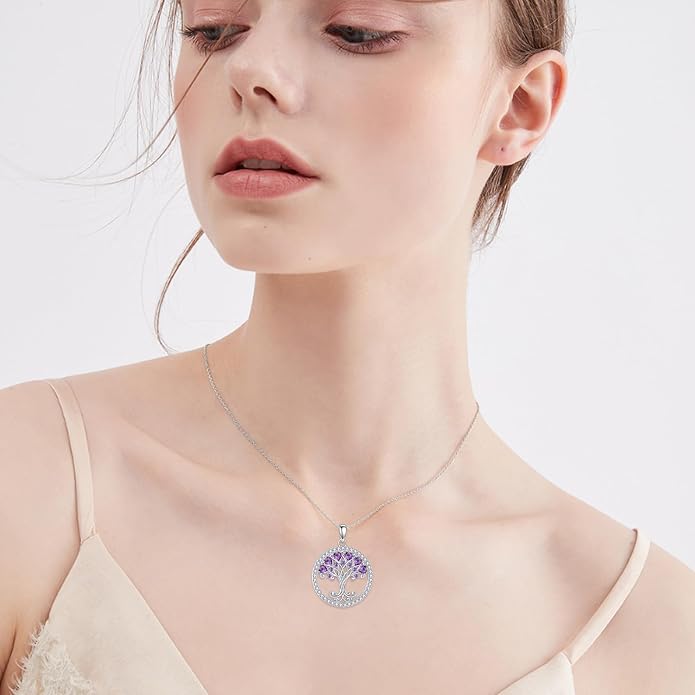 Tree of Life Necklace for Women Birthstones Jewelry for Women Sterling Silver Fine Anniversary Birthday Christmas Wedding Jewelry for Wife Sister