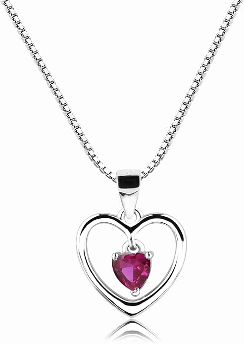 Cherished Moments Girl's .925 Sterling Silver "Dancing Heart" Simulated Birthstone Necklace