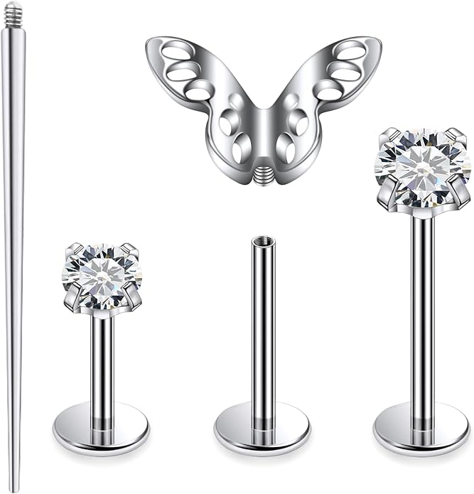 20G 18G 16G Astm F136 Titanium Internal Thread Flat Back Earrings Nose Studs Tragus Forward Helix Conch Cartilage Lobe Earring Stud Medusa Labret Monroe Lip Ring Piercing Jewelry For Women Men