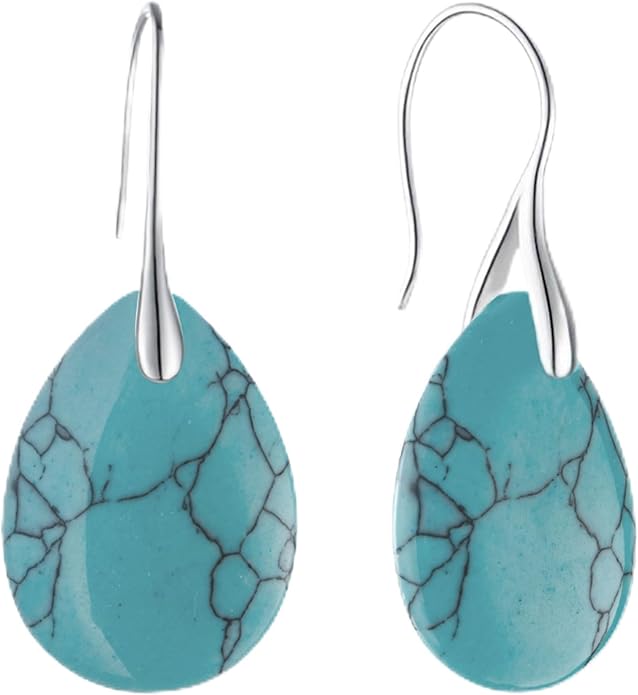 925 Sterling Silver Natural Crystal Agate Dangle Earrings, Waterdrop Teardrop Shape