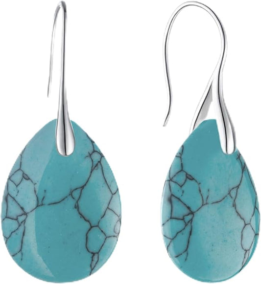 925 Sterling Silver Natural Crystal Agate Dangle Earrings, Waterdrop Teardrop Shape