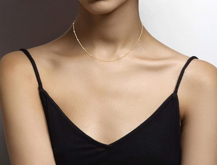 Miabella Italian 18K Gold Plated 925 Sterling Silver Singapore Bead Chain Station Necklace for Women, Made in Italy