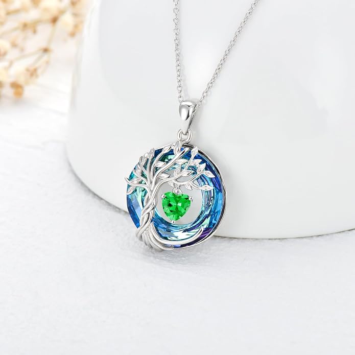 TOUPOP Tree of Life Birthstone Necklaces 925 Sterling Silver Irish Celtic Tree Pendant with Blue Crystal Birthday Jewelry Gifts for Women Mom Wife Her