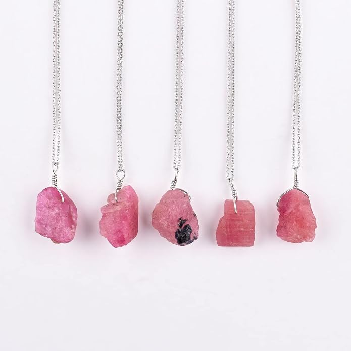 Raw Gemstone Dainty Pendant Necklace for Women, Trendy Healing Chakra Crystal, Birthstone Handmade 925 Sterling Silver Adjustable 18 inch Chain Jewelry, Birthday Gifts