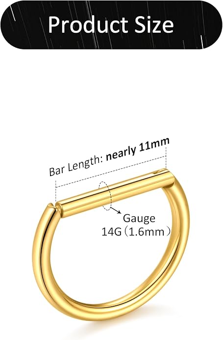 Oveta Titanium D Shaped Nipple Rings 14G for Nipple Piercing Jewelry Higned Segment Clicker Ring Hoops 11mm 12mm 14mm for Women Men, Silver Gold Black, 2PCS