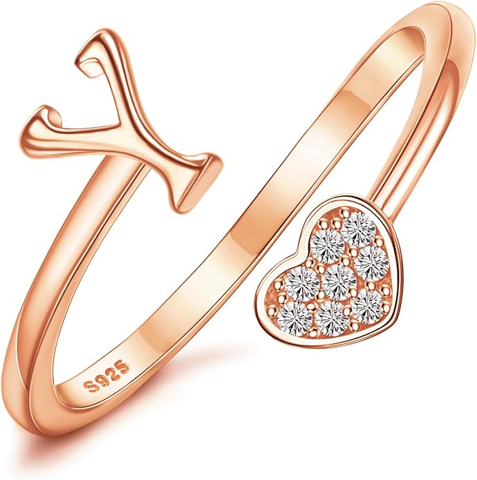 MILACOLATO 925 Sterling Silver Initial Rings for Women Teen Girl 18K Gold Plated Heart Initial Rings Adjustable Capital Letter Ring Stackable Thumb Pinky Rings for Daughter Birthday Bridesmaid Gifts Jewelry, A to Z