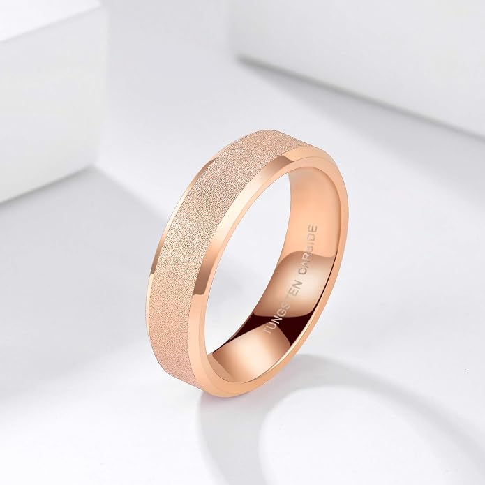 Greenpod 4mm 6mm Tungsten Carbide Ring for Men Women Beveled Edge Brushed Silver/Black/24K Gold Plated Wedding Band Comfort Fit Size 4-13