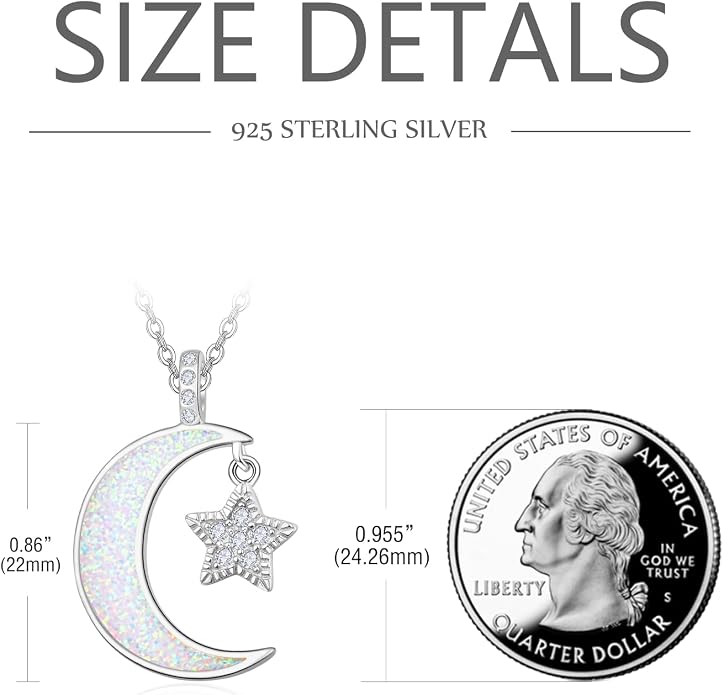 Palpitate Moon Star Necklace Moon Phase Necklace Pendant 925 Sterling Silver Jewelry Christmas Gifts for Women Wife Her Adjustable Chain