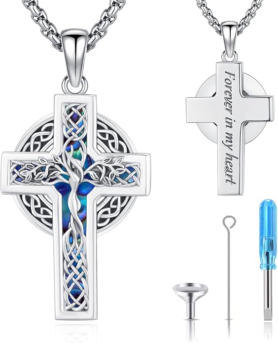 Celtic Cross Tree of Life Necklace for Women Sterling Silver Thor Hammer Tree of Life Pendant Irish Knot Cross Amulet Tree of Life Jewelry