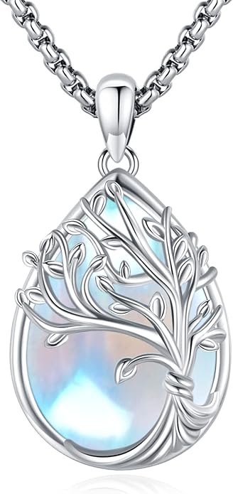 Tree of Life Necklace Sterling Silver Crystal Abalone Shell Tree Pendant with Heart Family Tree Jewelry for Women Mother's Day Gifts
