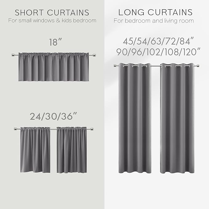 72 Inch Length Grey Curtains for Room,2 Panels Set 6FT 6 FT Grommet Double Sided Blocking Thermal Insulated Blackout Room Darkening Garage Window Coverings for Bedroom 72 Inches Long,Light Gray