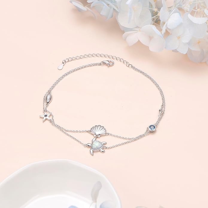 Anklets for Women 925 Sterling Silver Blue Evil Eye Infinity Butterfly Adjustable Multilayer Layered Summer Beach Ankle Bracelet Foot Chain Jewelry for Women