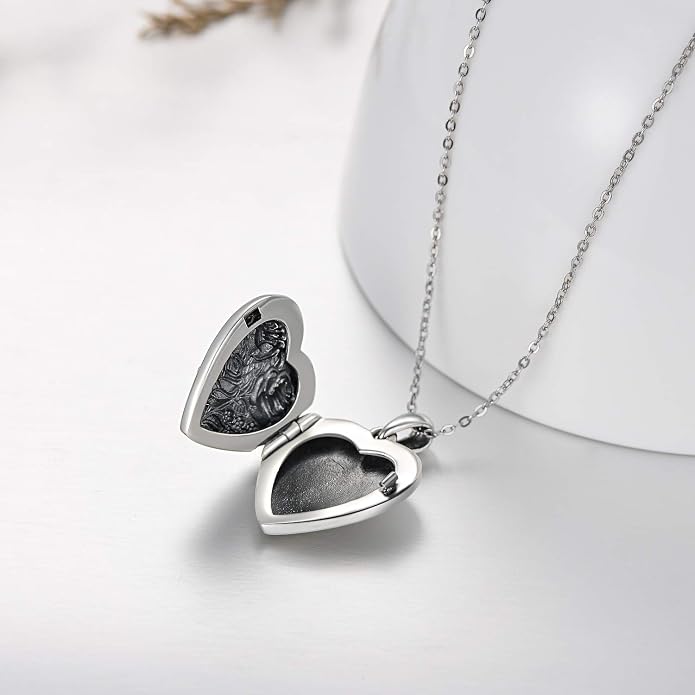 MEDWISE 925 Sterling Silver Locket Necklace That Holds Pictures Photo Necklace Oxidized Rose Flower/Sunflower/Compass/Celtic Heart Pendnat Lockets Gifts for Women Birthday Christmas Gifts