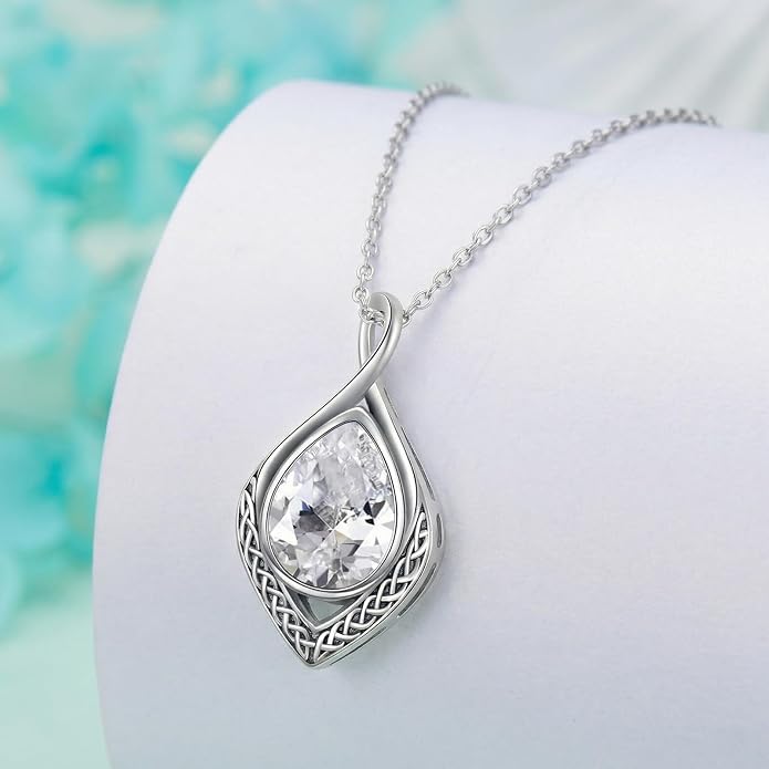 PELOVNY Celtic Knot Necklaces for Women 925 Sterling Silver Gemstone/Birthstone Teardrop Infinity Necklace Irish Celtic Pendant Jewelry Gifts for Mom Daughter Wife