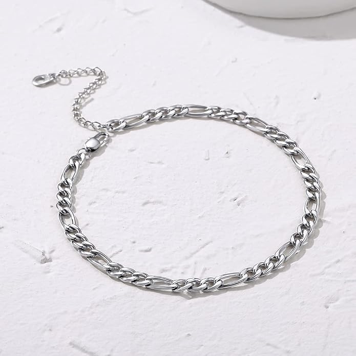 GoldChic Adjustbale Link Chain Anklet for Women Summer Jewelry, 316L Stainless Steel Figaro/Wheat/Twist Rope/Cuban Foot Bracelet-Waterproof, Resizable 9"-12" (Gift Box Included)
