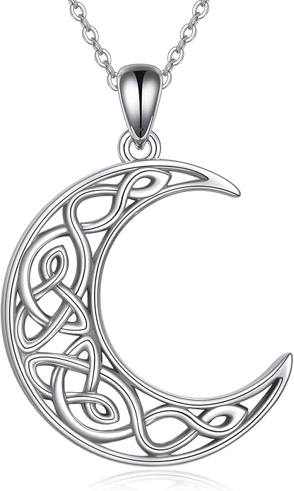 Celtic Moon Necklace for Women 925 Sterling Silver Wiccan Jewelry for Women Cross Triple Moon Viking Jewelry for Men