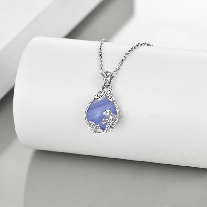 POPLYKE Sterling Silver Gemstone Teardrop Pendant Necklace Crystal Jewelry for Women