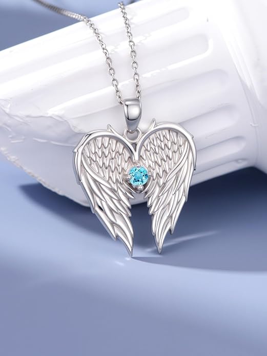 Dorunmo Guardian Angel Wing Pendant Birthstone Heart Necklace Birthday Jewelry Gifts for Women Mom Wife Daughter