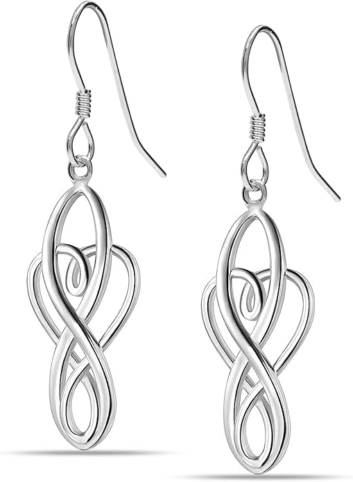 Charmsy 925 Sterling Silver Double Twisted Infinity Dangle Earrings for Women | Linear Marquise Large Loops Classic Infinity Drop Dangle Earrings