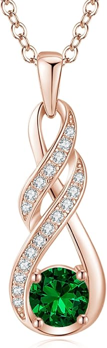 Birthstone Necklaces for Women 925 Sterling Silver Infinity Pendant Created Gemstone Jewelry for Her, 16"+2"