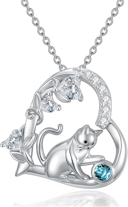 PELOVNY Teddy Bear Necklace for Women 925 Sterling Silver Bear/Highland Cow/Fox/Cat/Axolotl Birthstone Necklace Christmas Birthday Jewelry Gifts for Mom Daughter Wife Sister