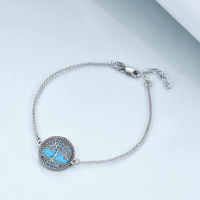 ONEFINITY Tree of Life Bracelet Sterling Silver Abalone Shell/Blue Opal/Turquoise/Malachite Tree of Life Jewelry Gifts for Women
