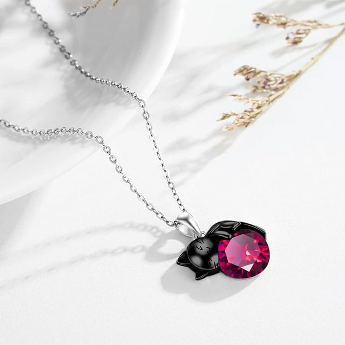 Cat Necklace Sterling Silver Cat Zircon Pendant Gothic Jewelry for Women Animal Lovers Gifts