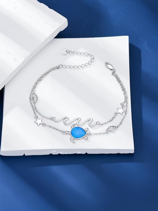 Sea Turtle/Dolphin/Starfish/Seashell/Compass Bracelet for Women 925 Sterling Silver Ocean Wave Anklet Summer Hawaiian Jewelry Gift for Her