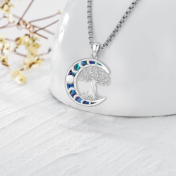 Jewelry Gifts - Tree of Life Necklace Sterling Silver Abalone Shell/Opal/Moonstone/Black Onyx/Turquoise/Malachite/Crystal Family Tree of Life Jewelry for Women Men