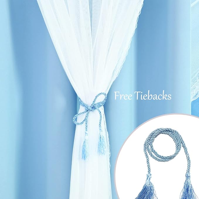 Blue Blackout Curtains 54 Inch Long, Double Layered Blue Curtains for Kids/Girls Boys Bedroom, Nursery Living Room, 52 x 54 inch, 2 PCs