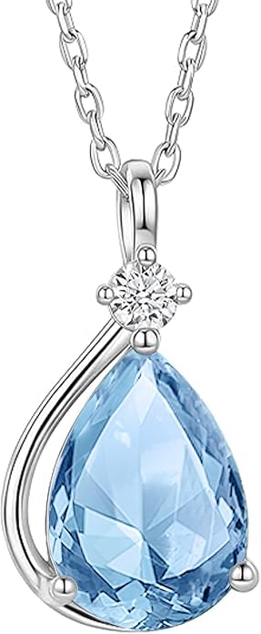 ADITA GOLD Birthstone Necklace for Women, 925 Sterling Silver Teardrop Pendant, Simulated Gemstone, Birthstone Jewelry