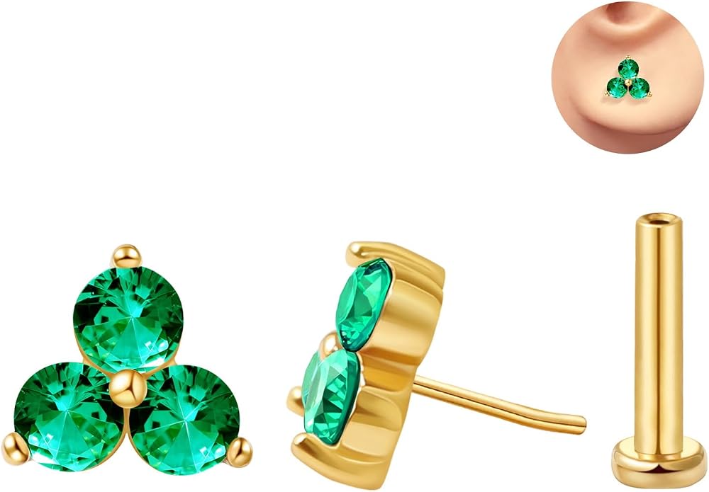 FANSING Cartilage Earring Tragus Stud Trio CZ Stone Flat Back Earring for Helix Conch Threadless Push Pin Labret Stud