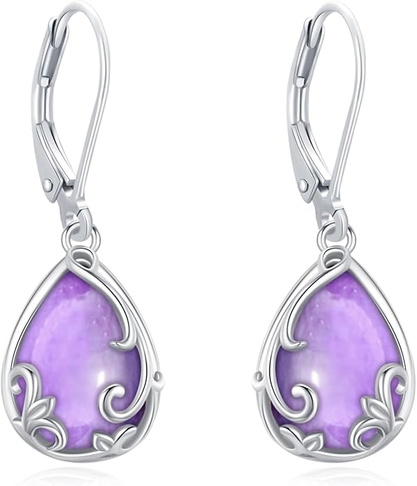 Dangle Earrings Sterling Silver Moonstone/Turquoise/CZ/Crystal Earrings for Women Tree of Life Animal Filigree Leverback Earrings Jewelry Gifts